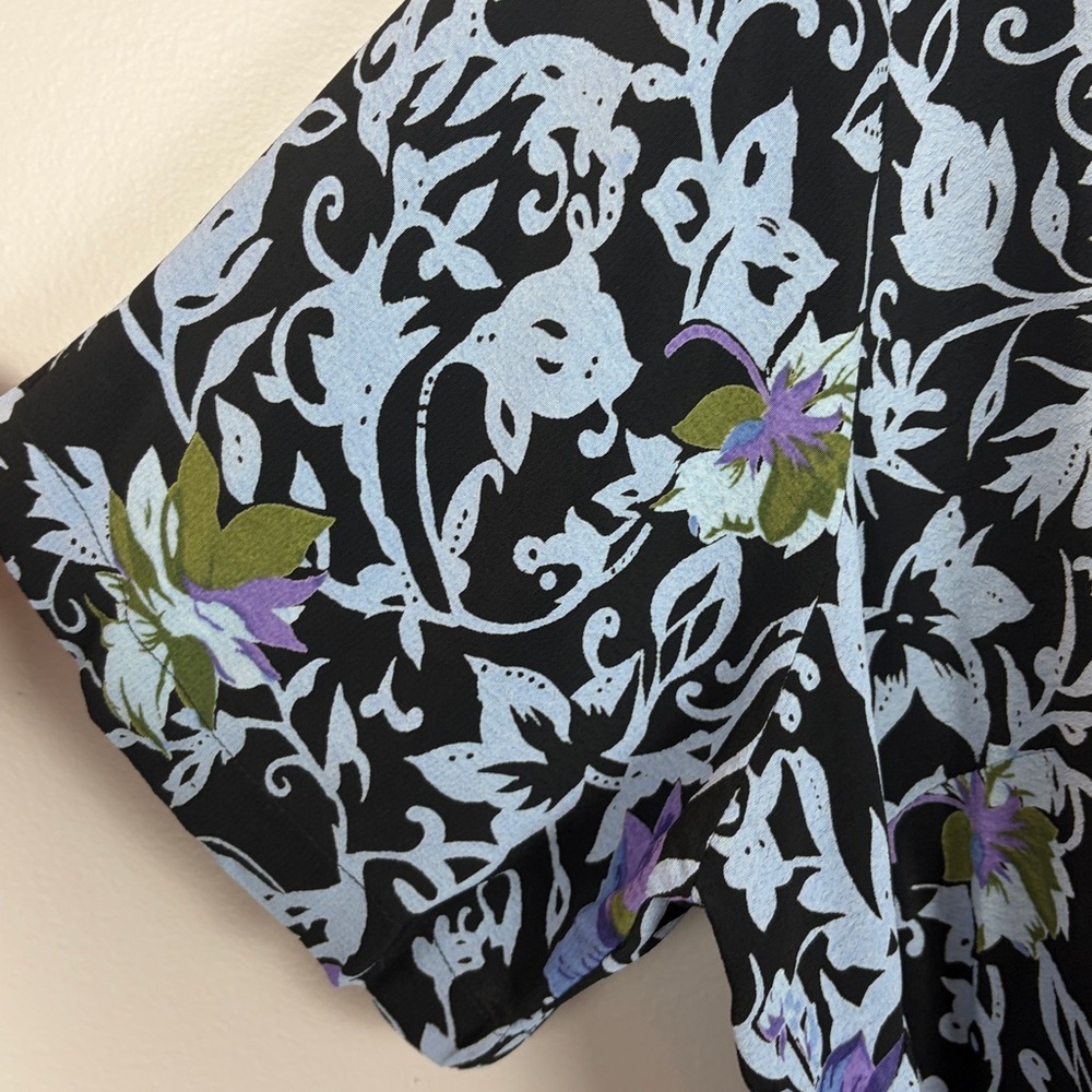 JM Collection Floral Button Front Blouse Black Purple Plus Size 20W Short Sleeve - Picture 8 of 13